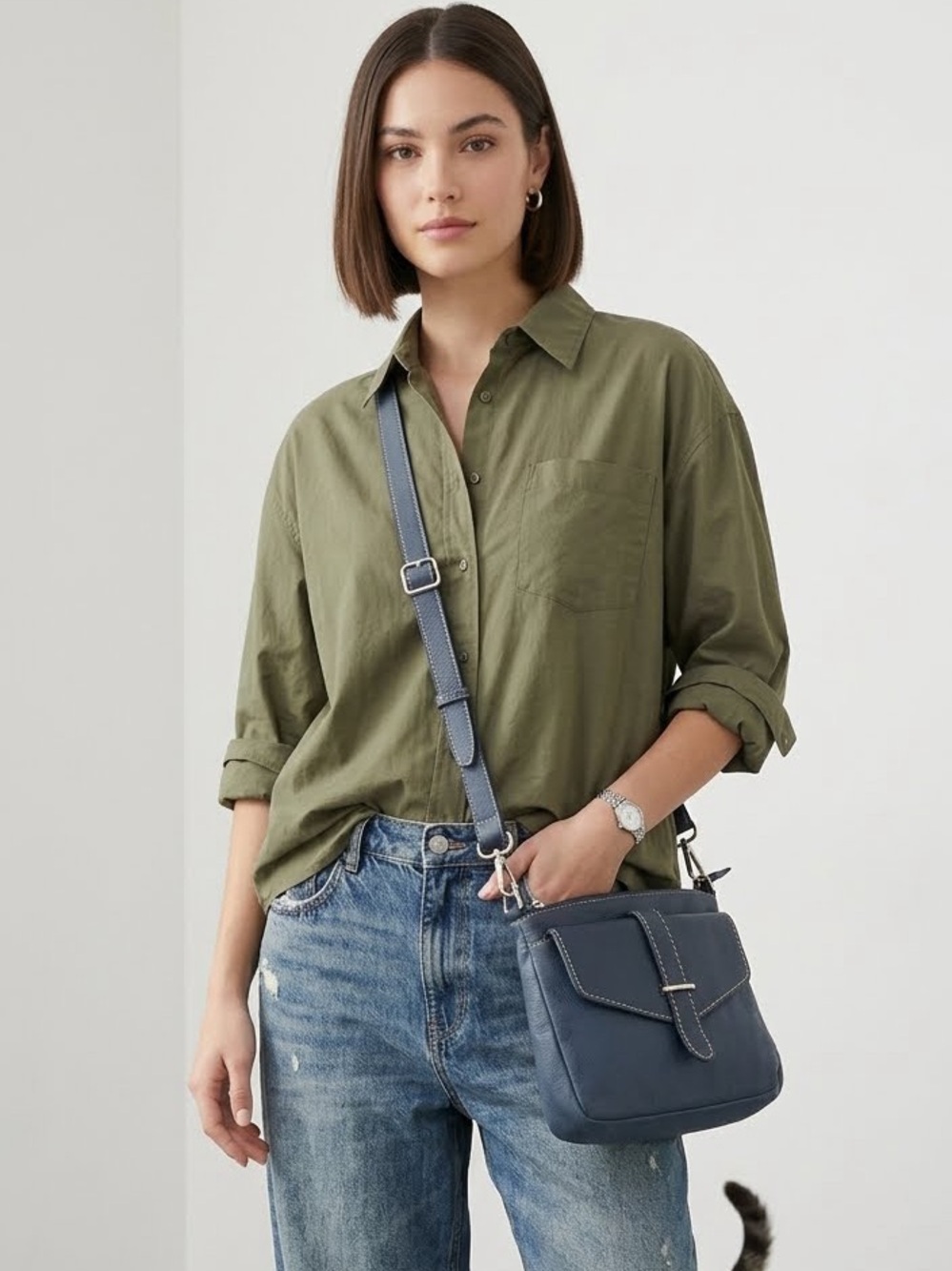 Vintage Roots Navy Genuine Leather Crossbody Bag